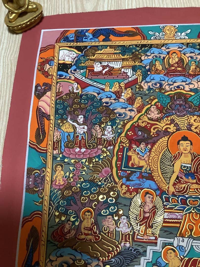 《 チベット密教　新品　1点物 》 釈迦の一生　手描き　曼荼羅　仏教　密教　38