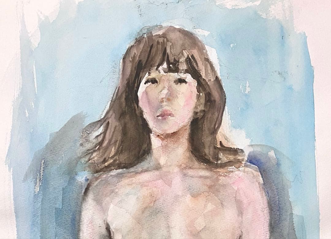 水彩画、水彩スケッチ、ヌードモデル、真作、自筆画、