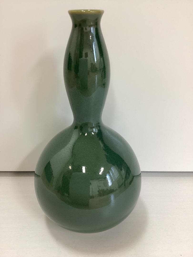緑釉　花瓶　花器　共箱　花入　フラワーベース　K288