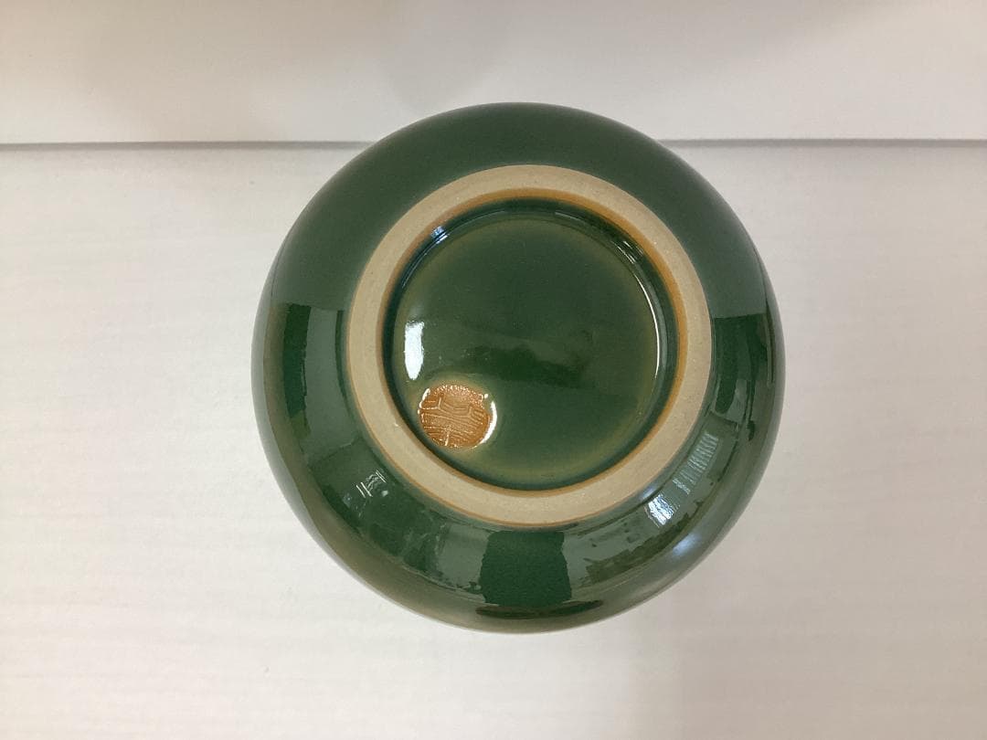 緑釉　花瓶　花器　共箱　花入　フラワーベース　K288