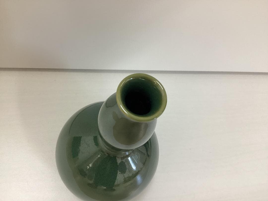 緑釉　花瓶　花器　共箱　花入　フラワーベース　K288