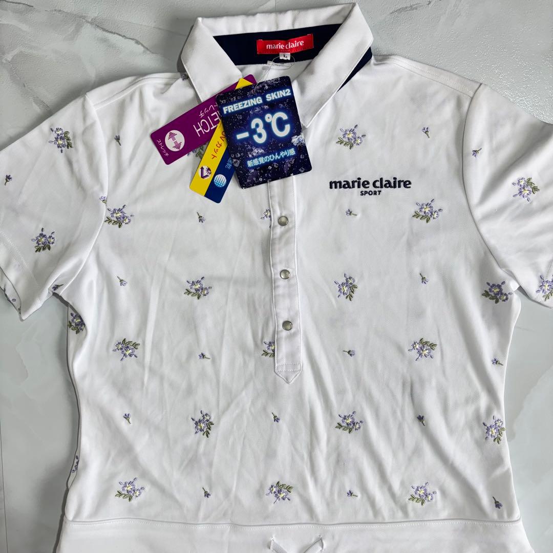 新品 マリクレールSPORTゴルフウエア 花柄 刺繍ワンピース 冷感 M