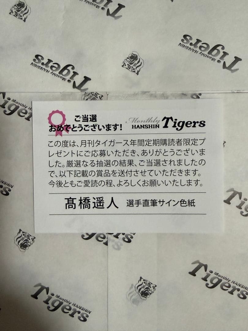 阪神タイガース 高橋遥人選手 直筆サイン色紙