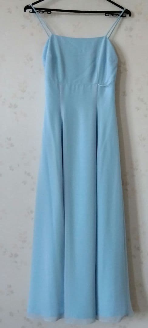 水色 シフォン ドレス オフショルダー