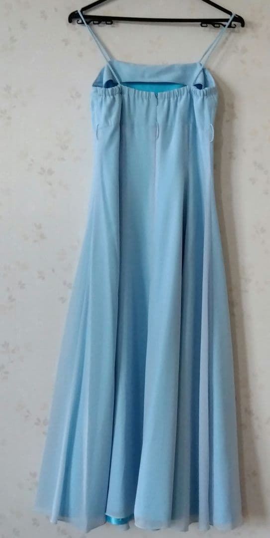 水色 シフォン ドレス オフショルダー