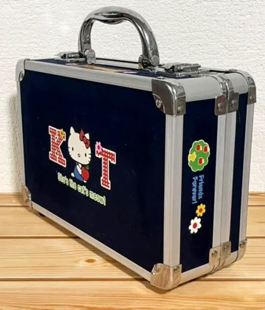テ三段ま中　レトロキティ　持ち手付き缶トランクス　ミラー付き収納ケースボックス