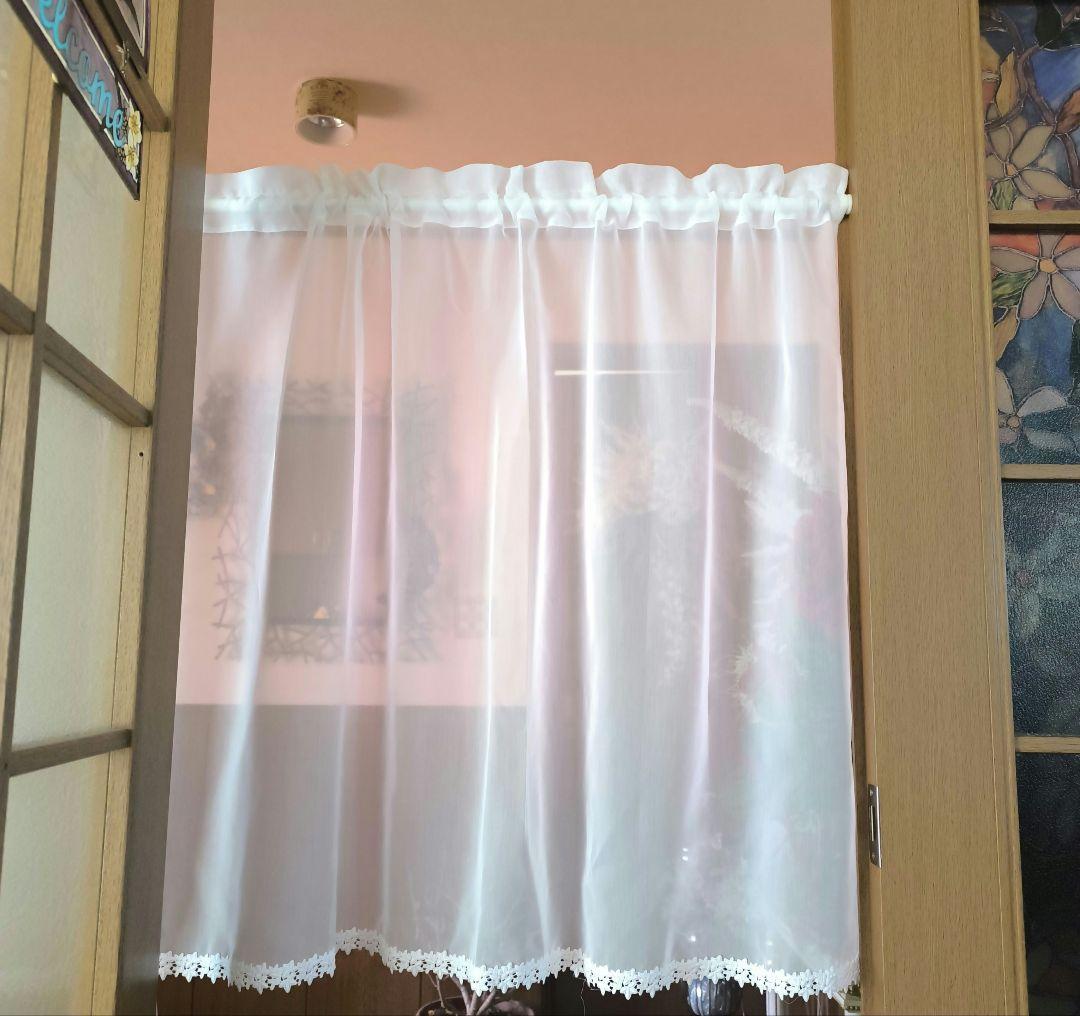 カフェカーテン【キノ様オーダー品　ボイル＆ケミカルレース】ハンドメイド