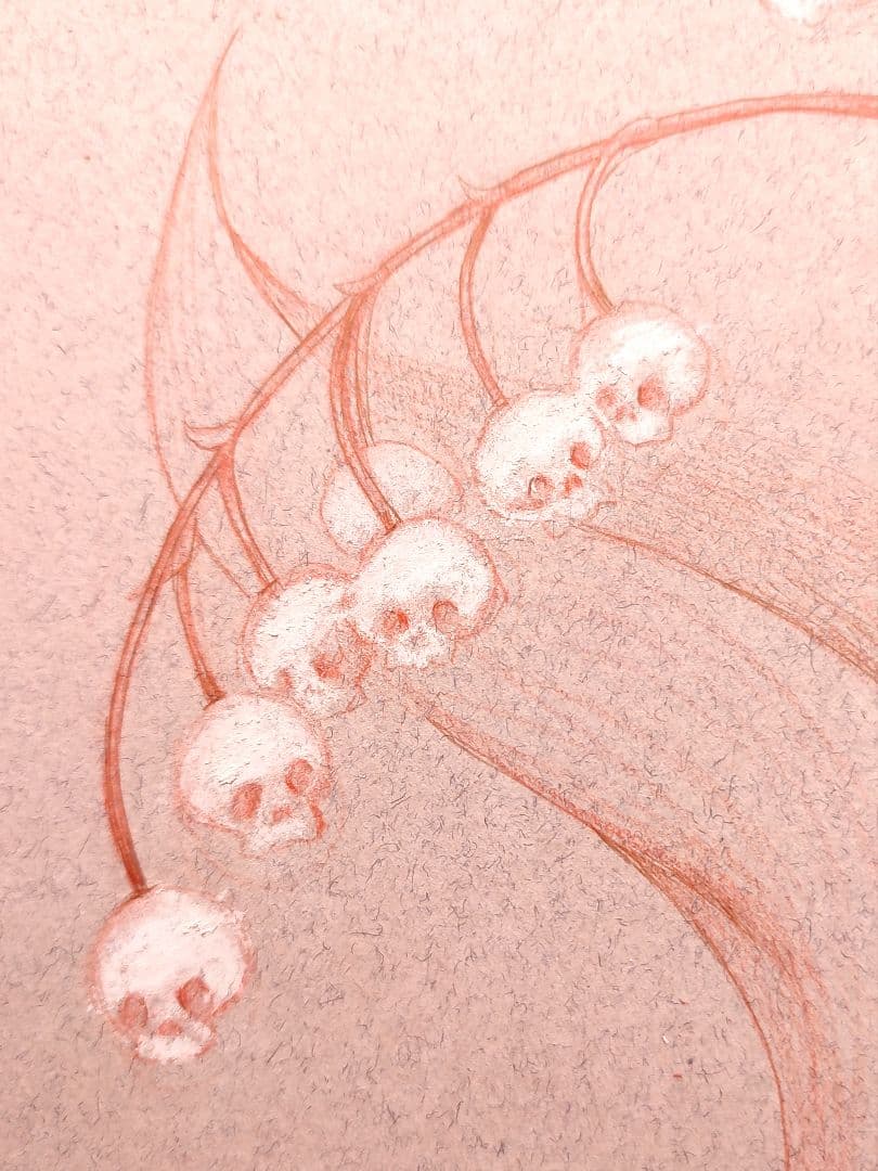 すずらん　骸骨　ペン画　鉛筆画　手描き　オリジナル