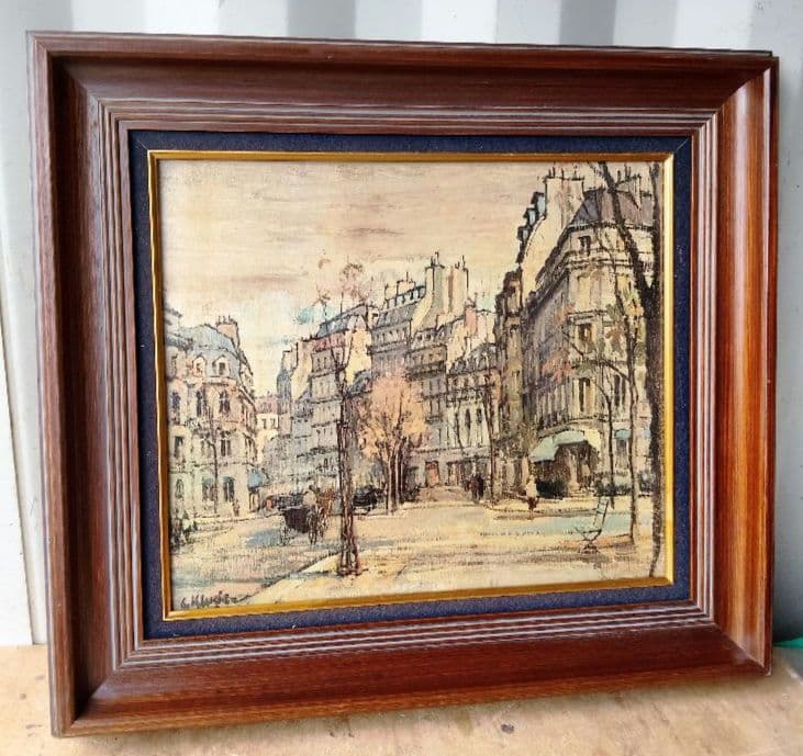ヨーロッパ街並み風 風景画 油彩風 絵画 額装 アート インテリア