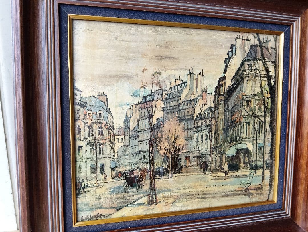 ヨーロッパ街並み風 風景画 油彩風 絵画 額装 アート インテリア