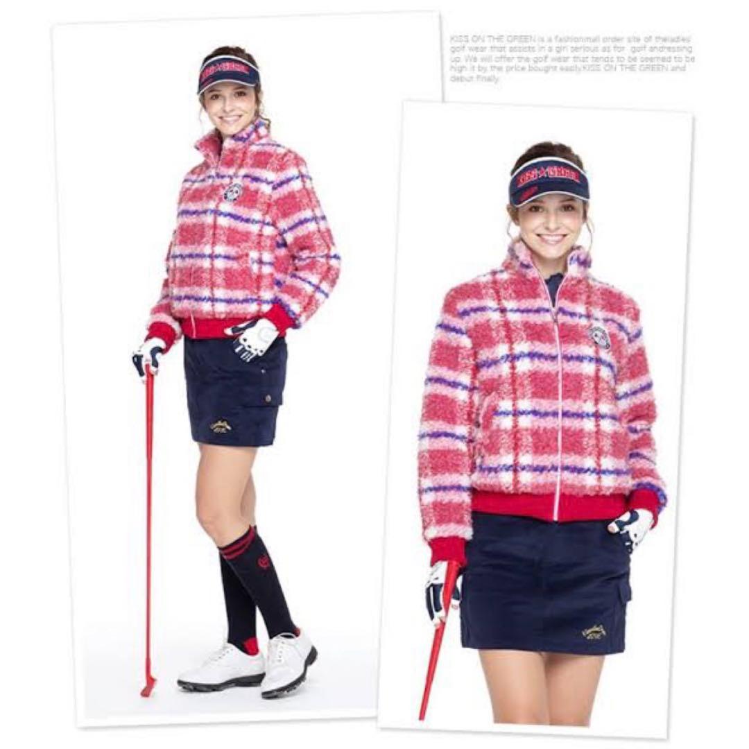 キスオンザグリーン　ボアジャケット　ボアパーカー　チェック　ゴルフ　GOLF