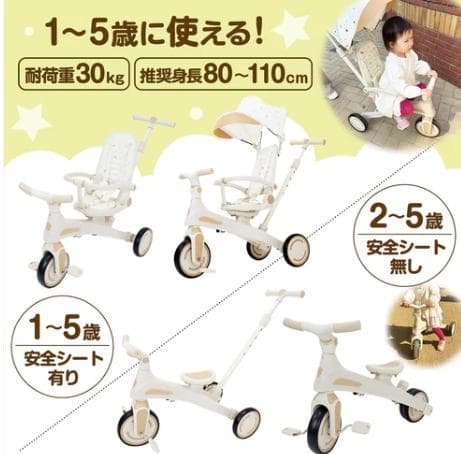 【新品未使用】赤色 7-in-1 変形手押し三輪車 1-5歳用