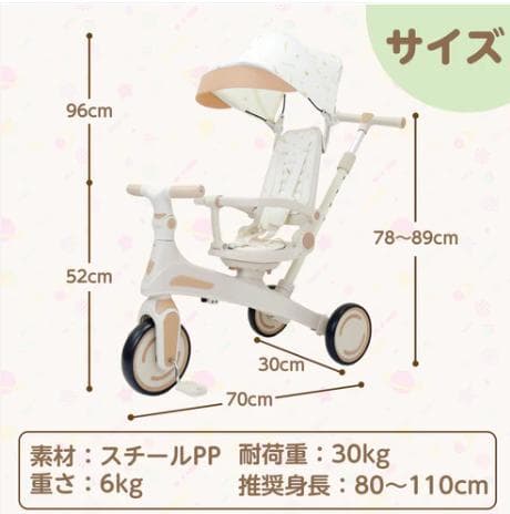 【新品未使用】赤色 7-in-1 変形手押し三輪車 1-5歳用