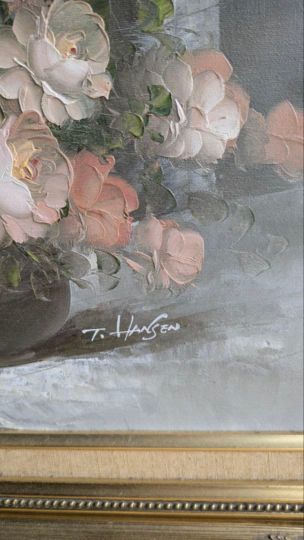 T. Hansen 油彩画 バラの絵