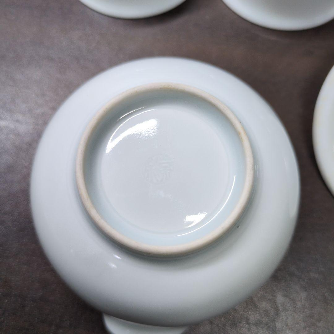 平安 京泉 作 白磁 蘭文 煎茶器揃(煎茶碗五客・湯冷まし・宝瓶) 共箱