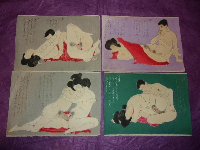 春画 浮世絵「明治時代の木版画 風俗画13枚袋付」大きさ18.5×12cm