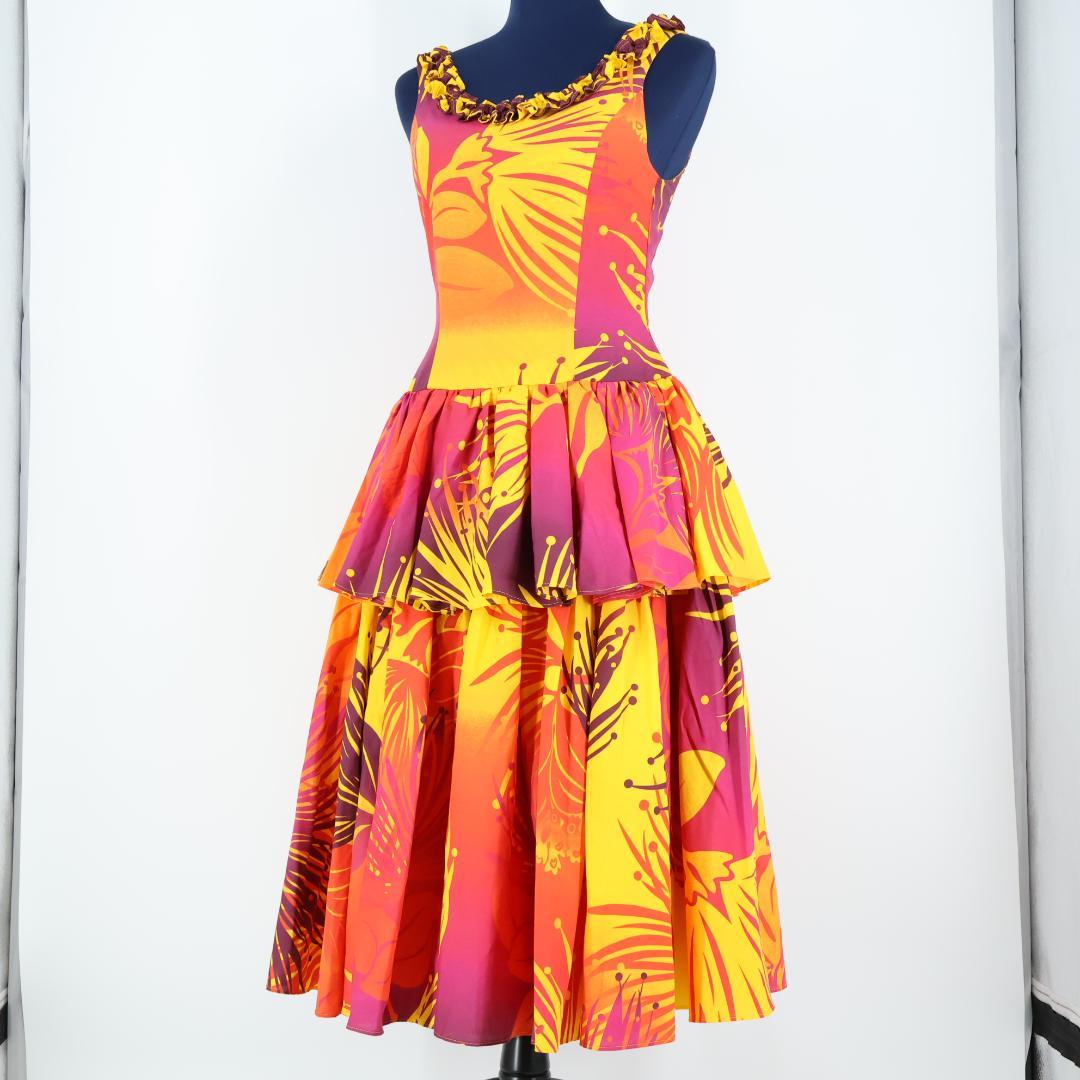 【美品 フラダンス衣装】オレンジ PauskirtShop ワンピース レフア柄