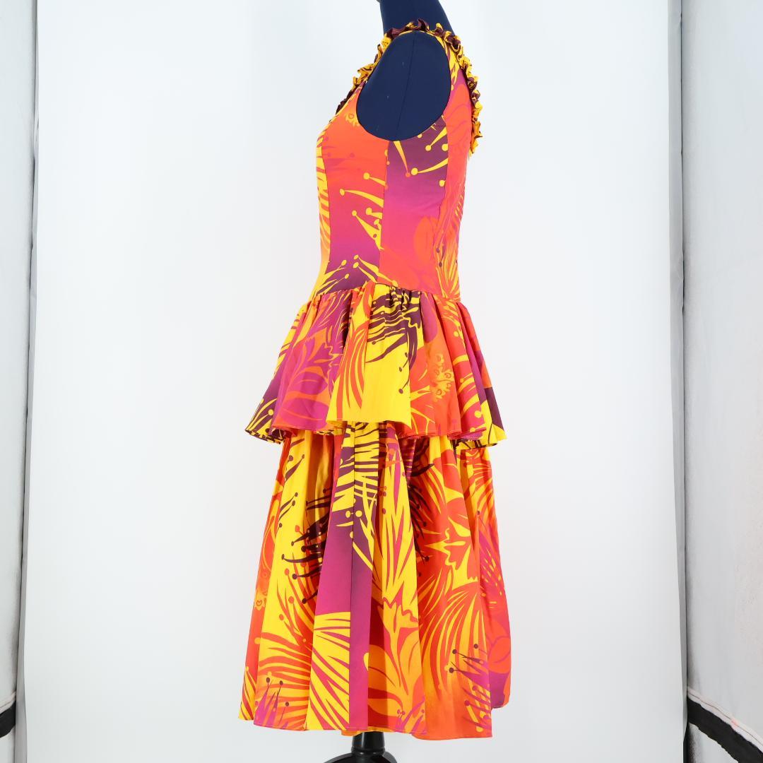 【美品 フラダンス衣装】オレンジ PauskirtShop ワンピース レフア柄