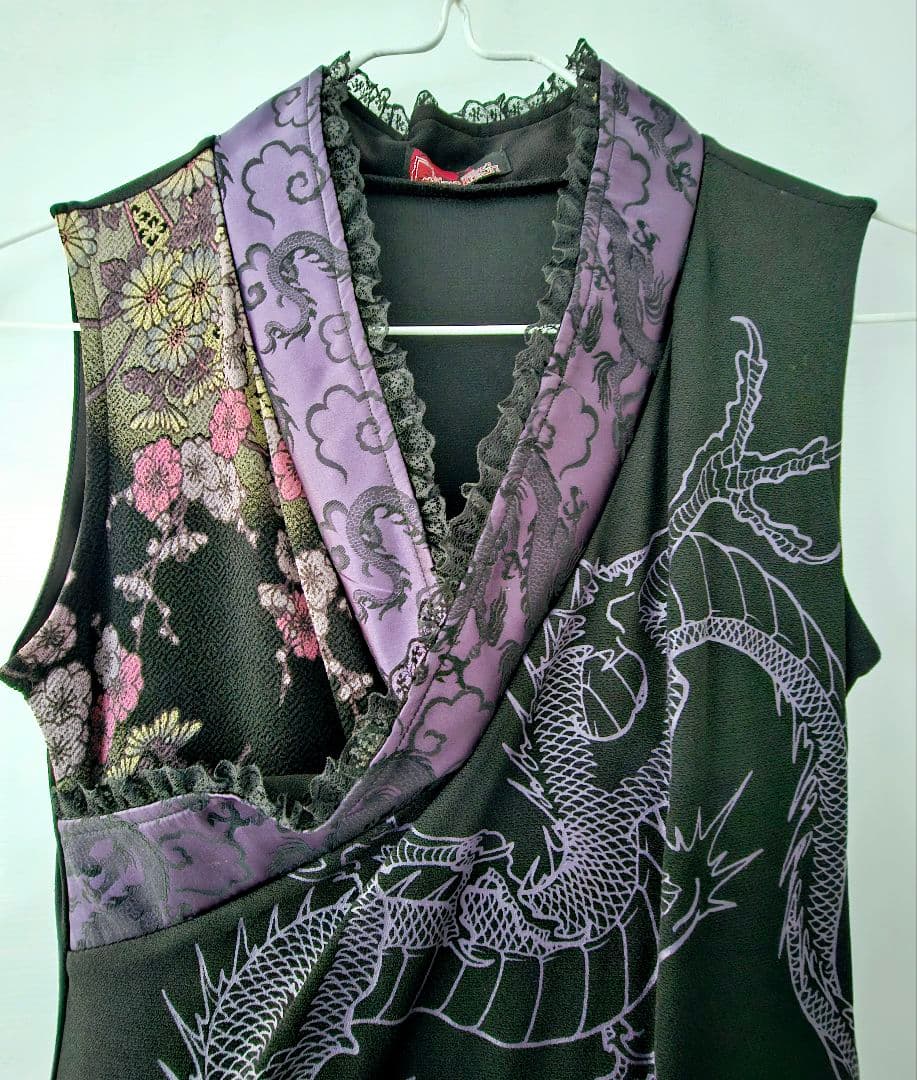 和ゴス 和風ゴシック ドラゴン 刺繍 ノースリーブドレス ヴィジュアル