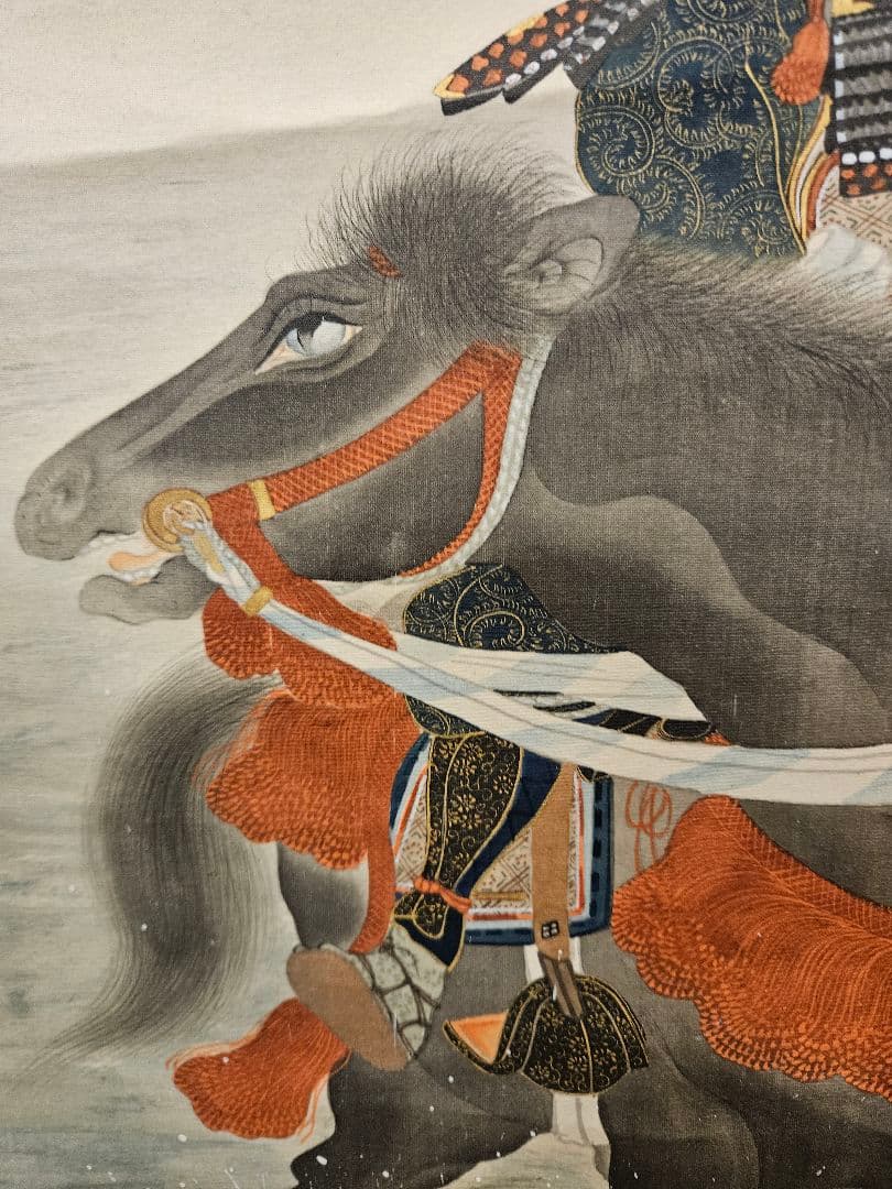 辻春斎 『梶原景季宇治川先陣図』 真作 肉筆　絹本彩色 掛軸