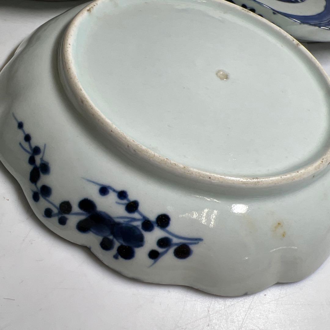 古伊万里　染付輪花皿5枚　幅約17.5㎝　東Y8-0323②