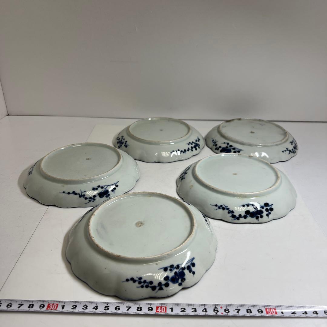 古伊万里　染付輪花皿5枚　幅約17.5㎝　東Y8-0323②