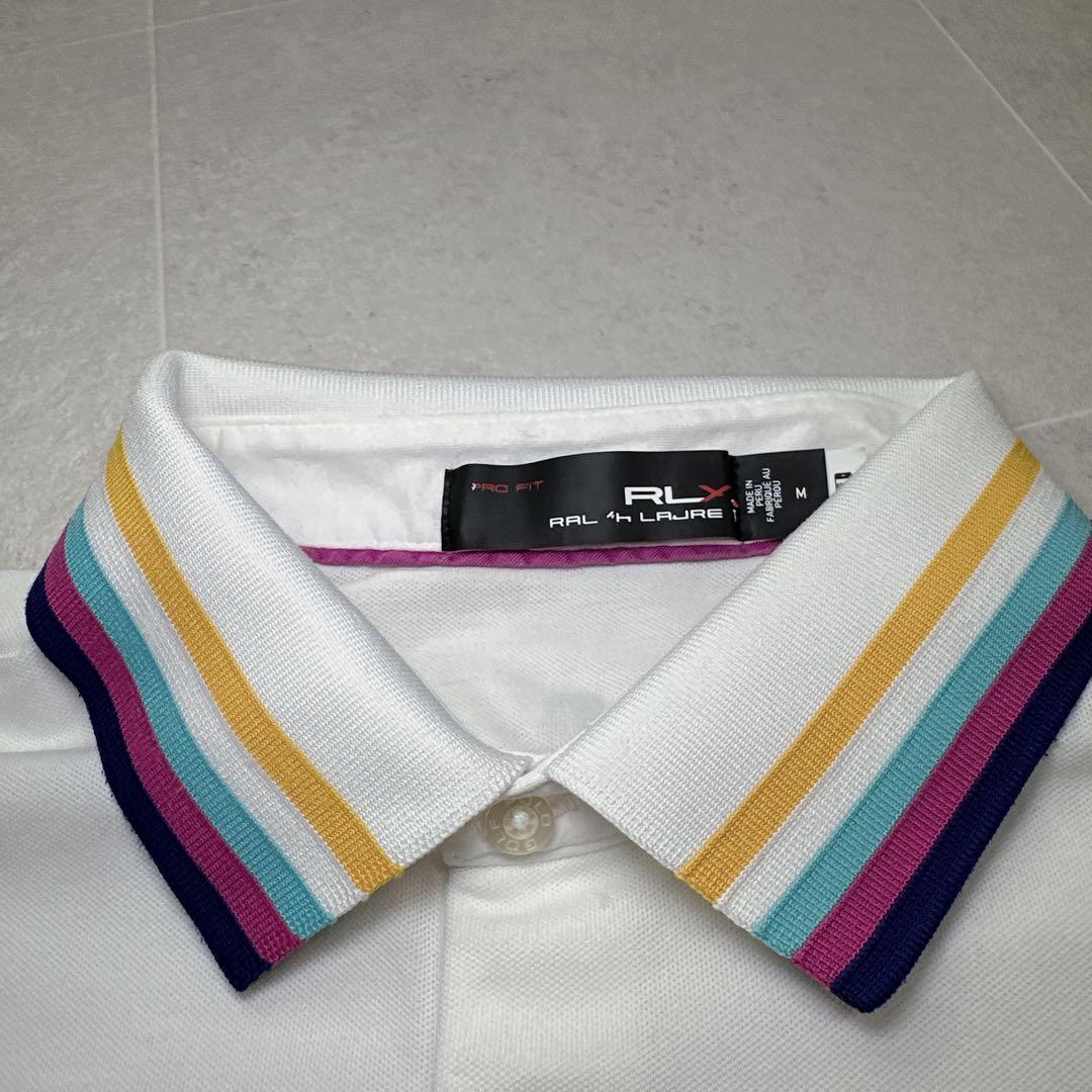 極美品✨RLX RALPH LAUREN 半袖ポロシャツ M 白 襟マルチカラー