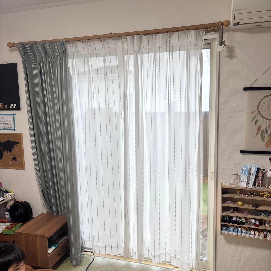 カーテン レース 木製ポール 4セット