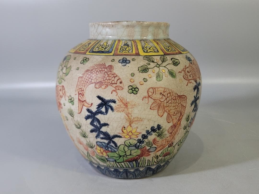 安南 色絵 魚紋 壷 東南アジア美術 PR038