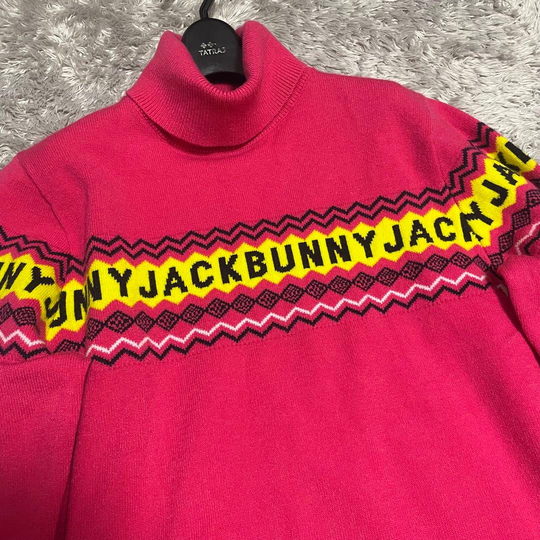 極美品　ジャックバニー タートルネックセーター ピンク×黒 ロゴ ニット 6