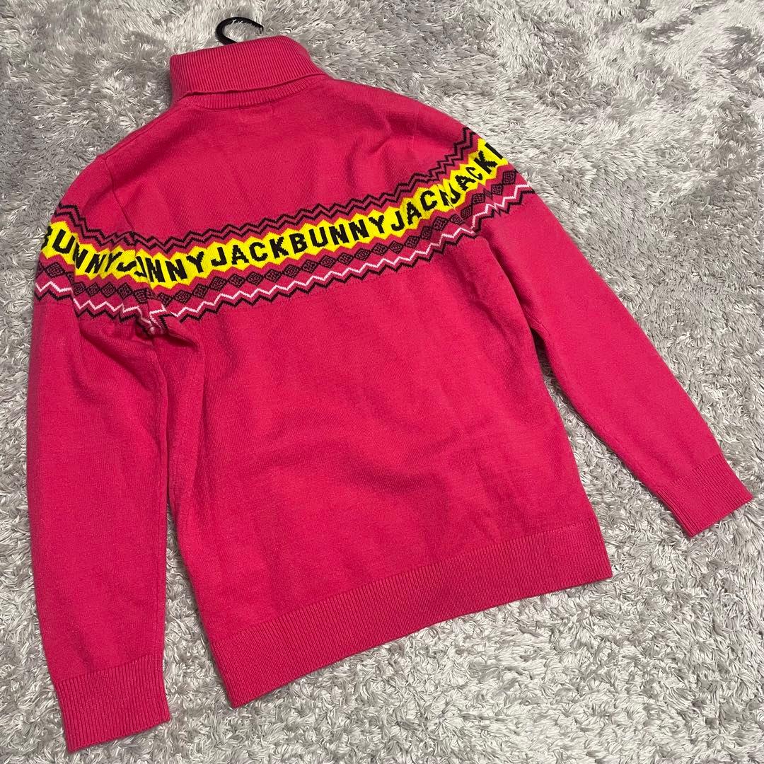極美品　ジャックバニー タートルネックセーター ピンク×黒 ロゴ ニット 6