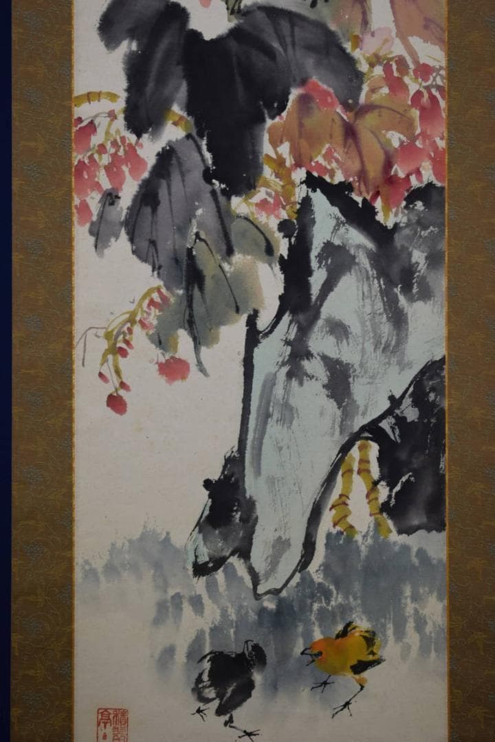 不詳/不詳/秋海棠小禽図/布袋屋掛軸HE-613