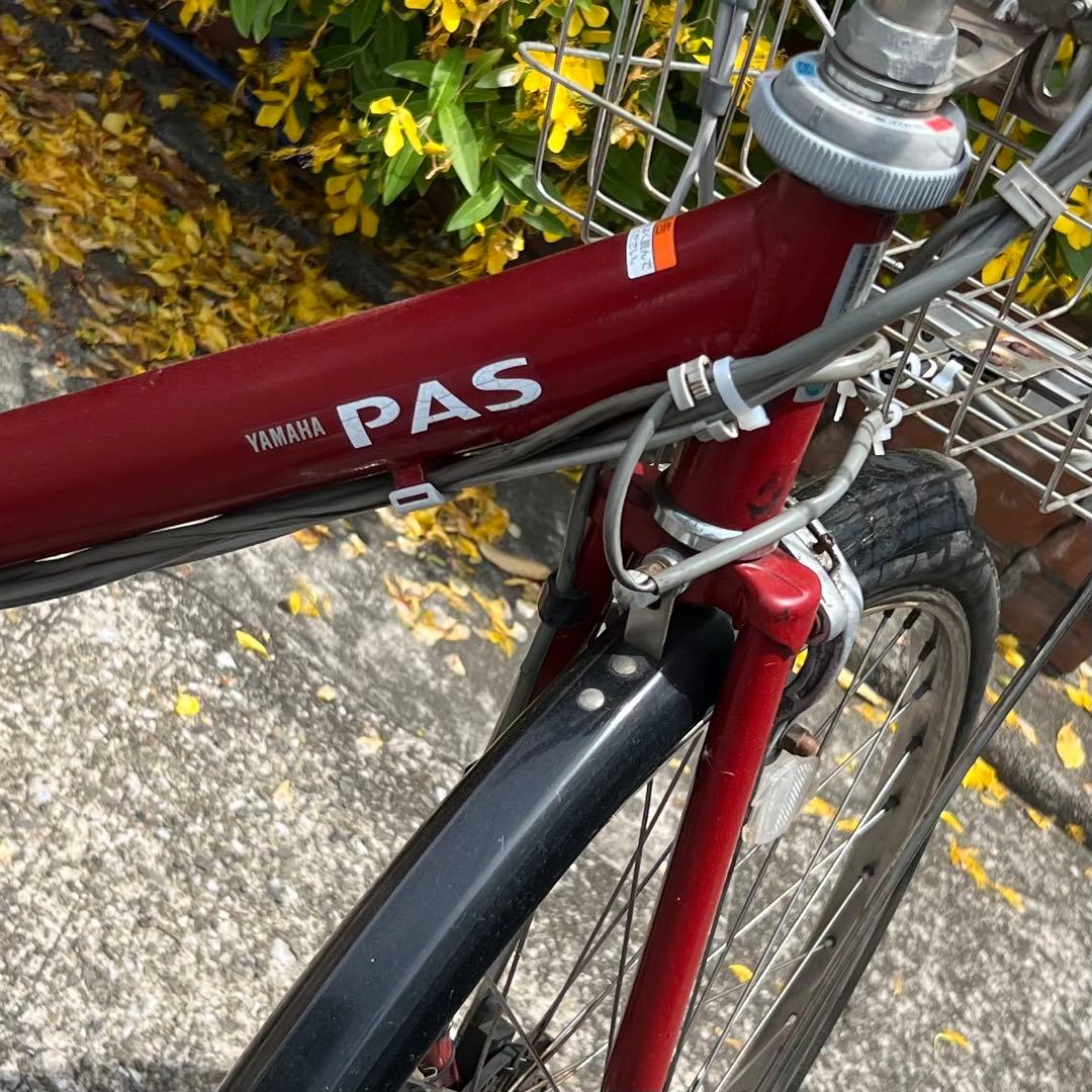 板橋区　引取り限定YAMAHA PAS 電動アシスト自転車 レッド 前カゴ付き