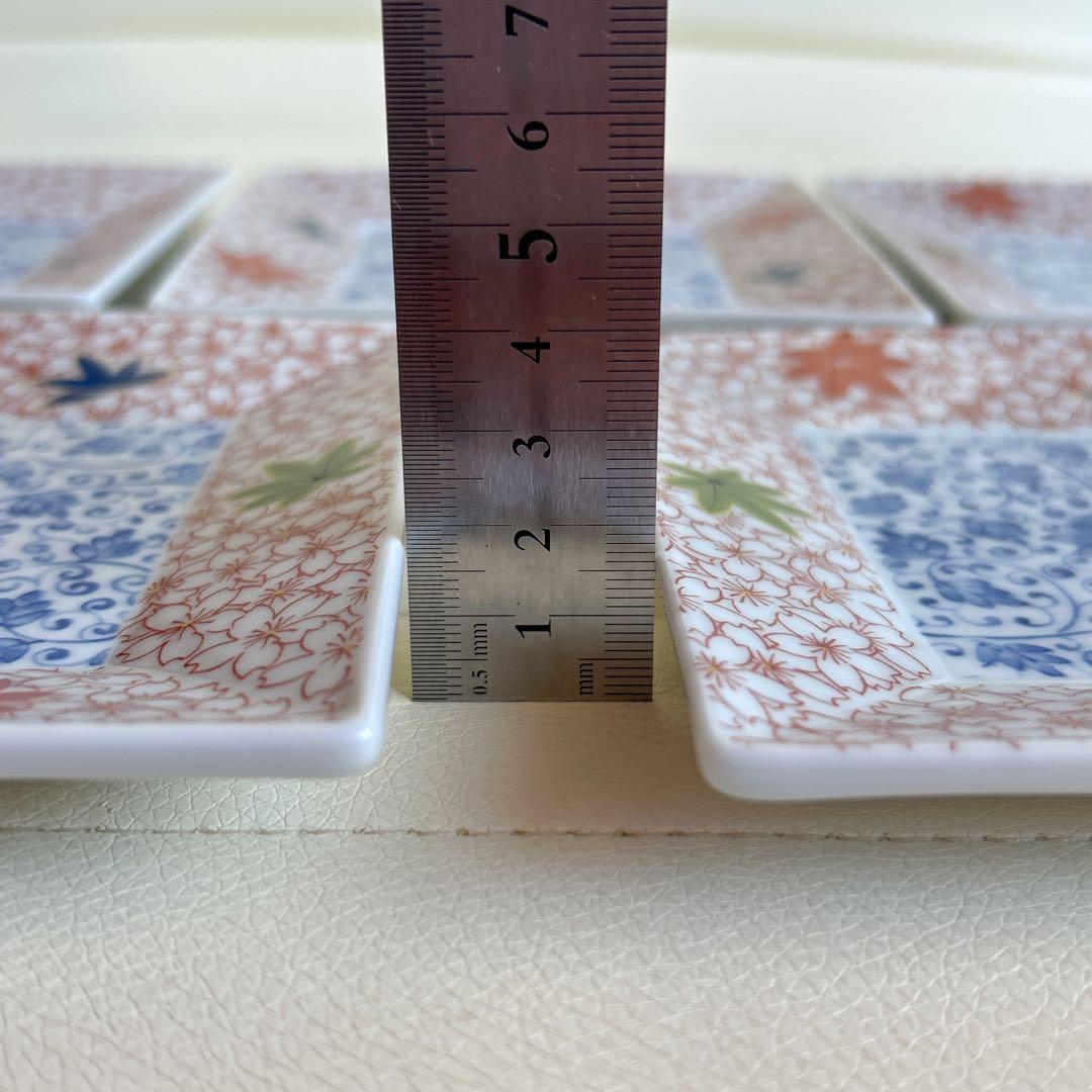 有田焼　清秀　赤絵　春秋文　染付唐草　銘々皿揃　5枚セット　角皿　取り皿　小皿