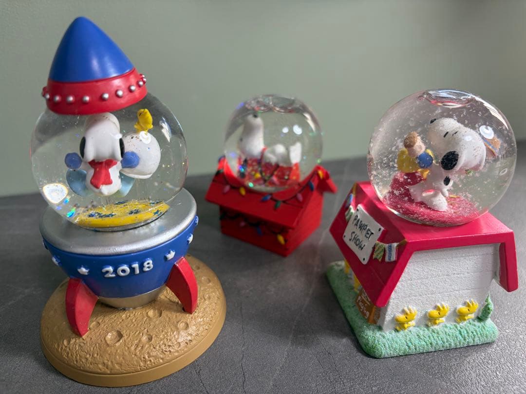 スヌーピー スノードーム３個セット　SNOOPY ロケット　パペット　クリスマス