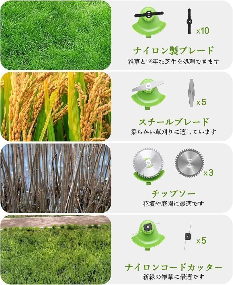草刈り機 充電式 強力 電動草刈り機 高回転数 多替刃付き 伸縮可 説明書付き