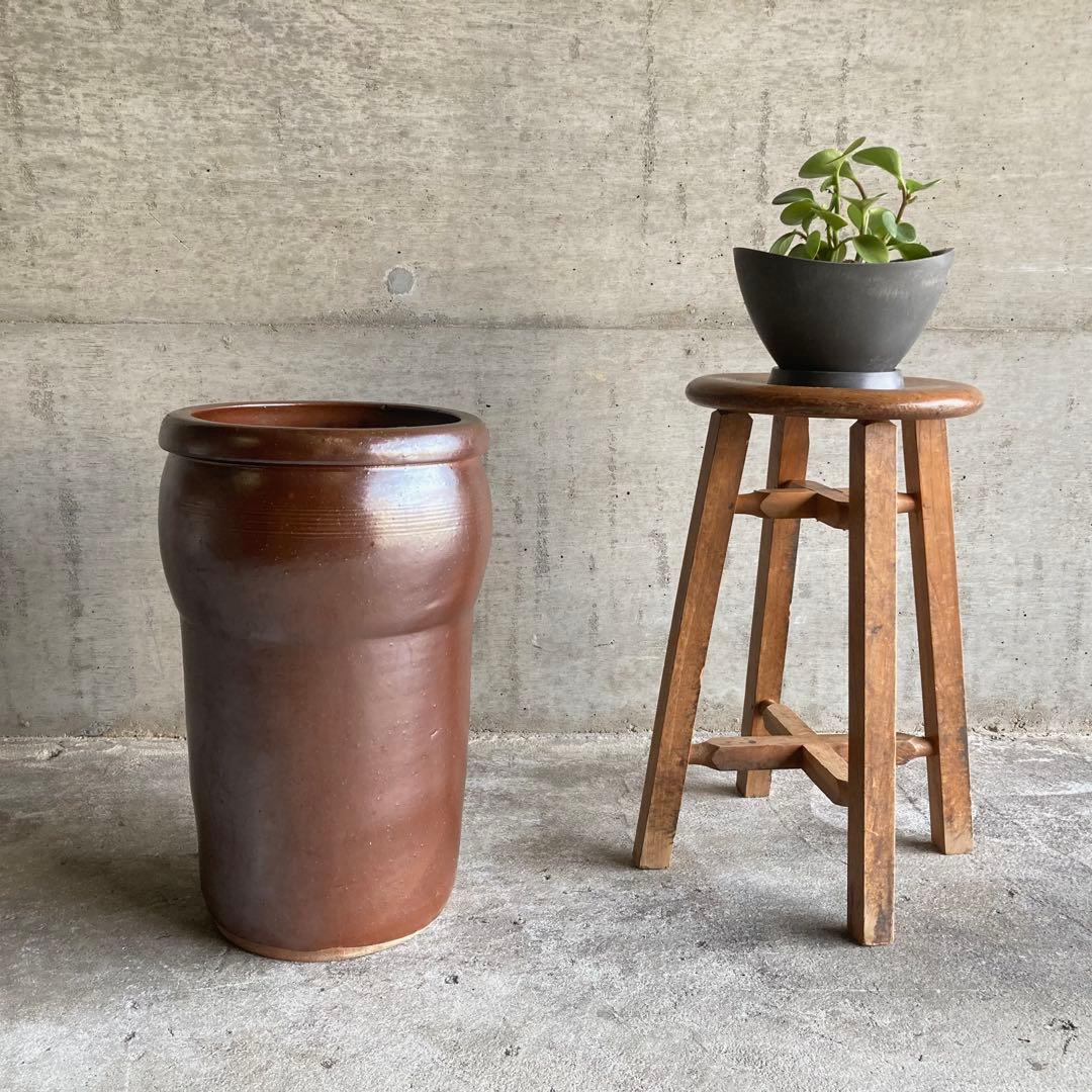 甕 壺 水瓶 花器 花瓶 傘立て 置物 和風 茶色 大型 縦長 陶器 レトロ