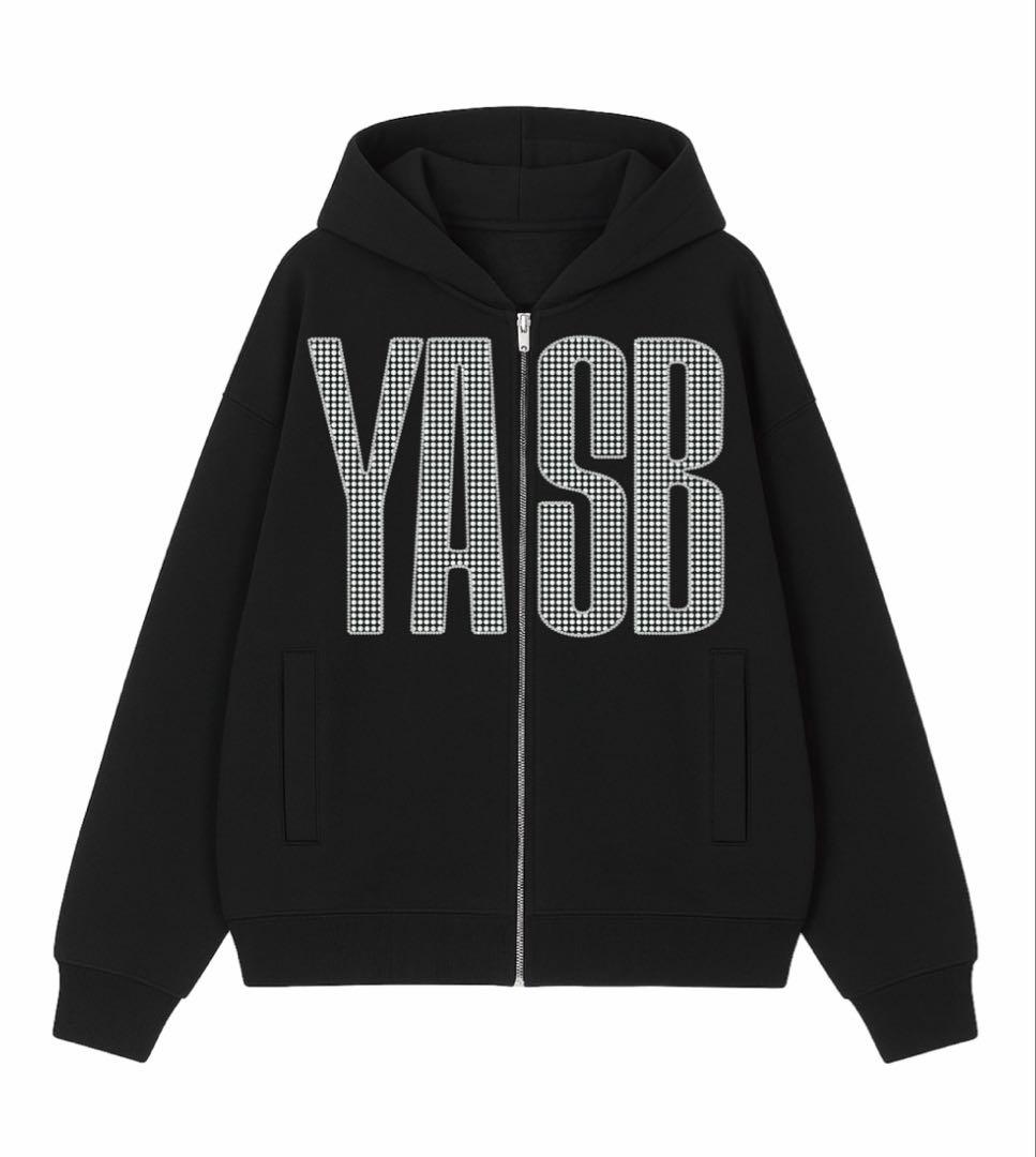 ミュージシャン YASB Rhinestone Logo Zip Hoodie Black M