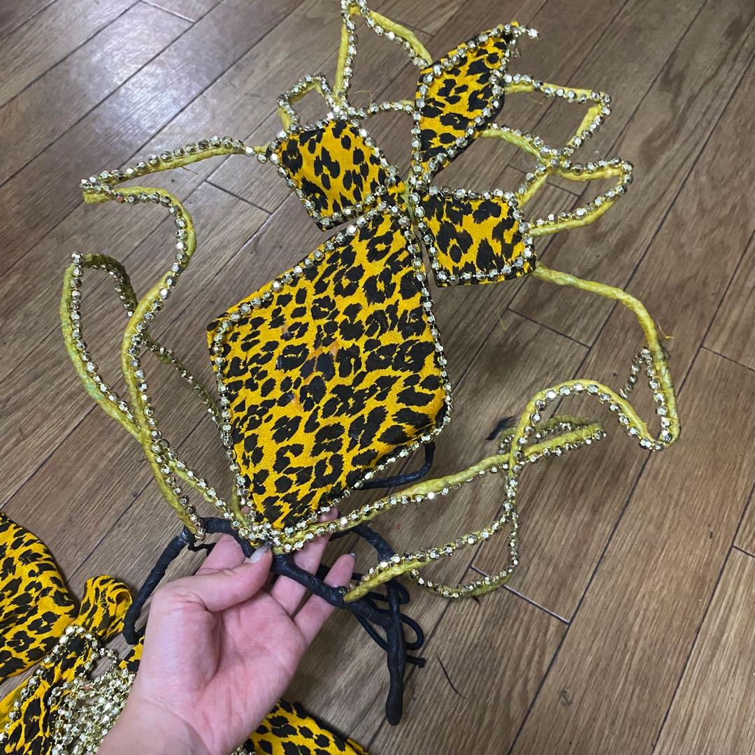 お得 ヒョウ柄ダンス衣装 ビーズフリンジ付き ハンドメイド