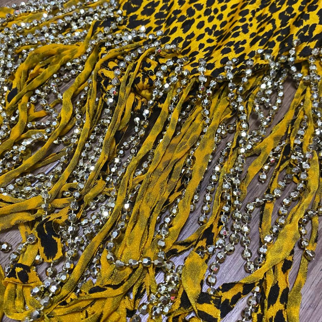 お得 ヒョウ柄ダンス衣装 ビーズフリンジ付き ハンドメイド