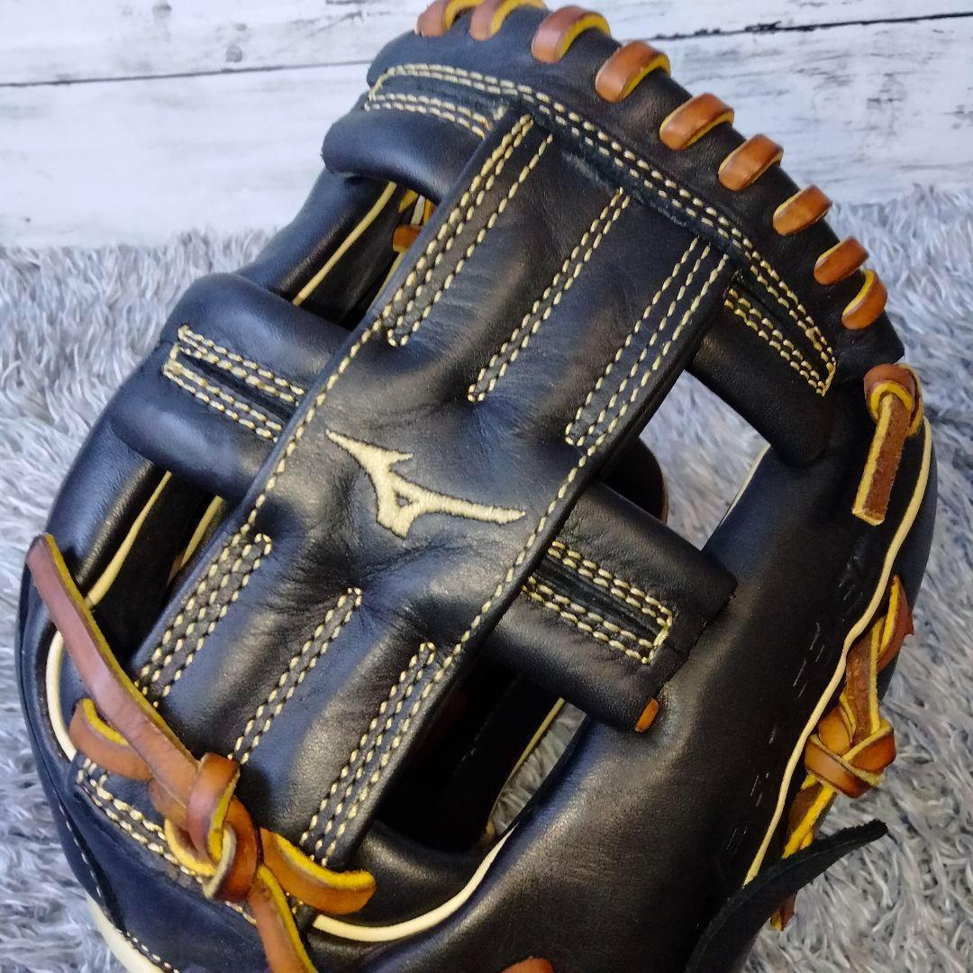 【美品】ミズノ プロセレクト一般硬式 内野手グローブ 右投げ ブラック 保存袋