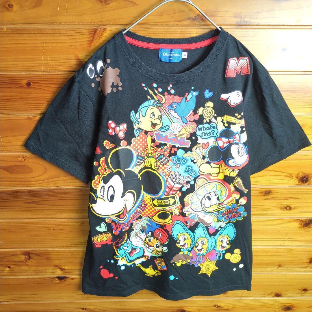 東京ディズニーリゾート　キャラクターTシャツ　半袖シャツ　ミッキー　黒　古着