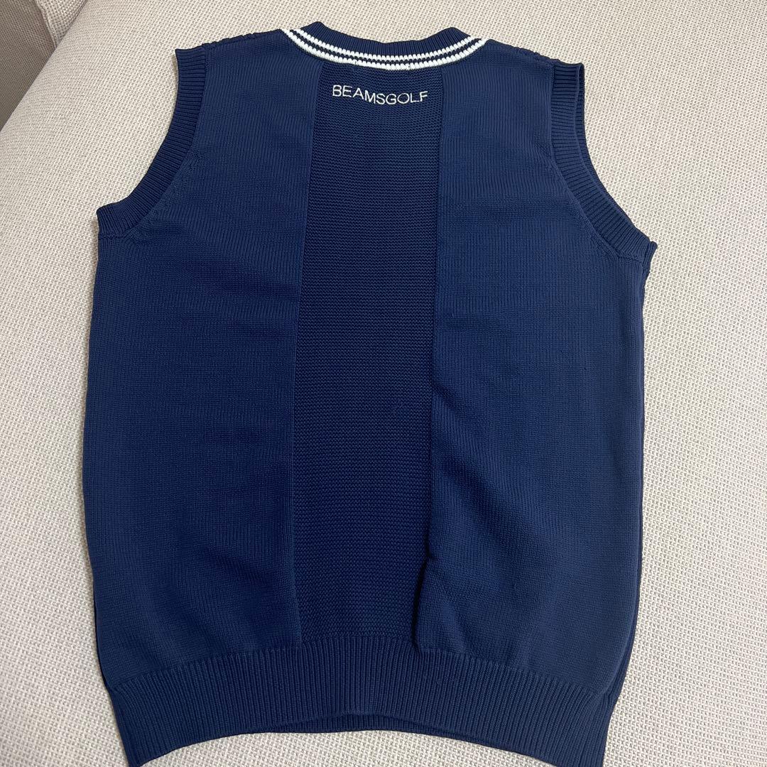 BEAMS GOLF ケーブル編みニットベスト L ネイビー