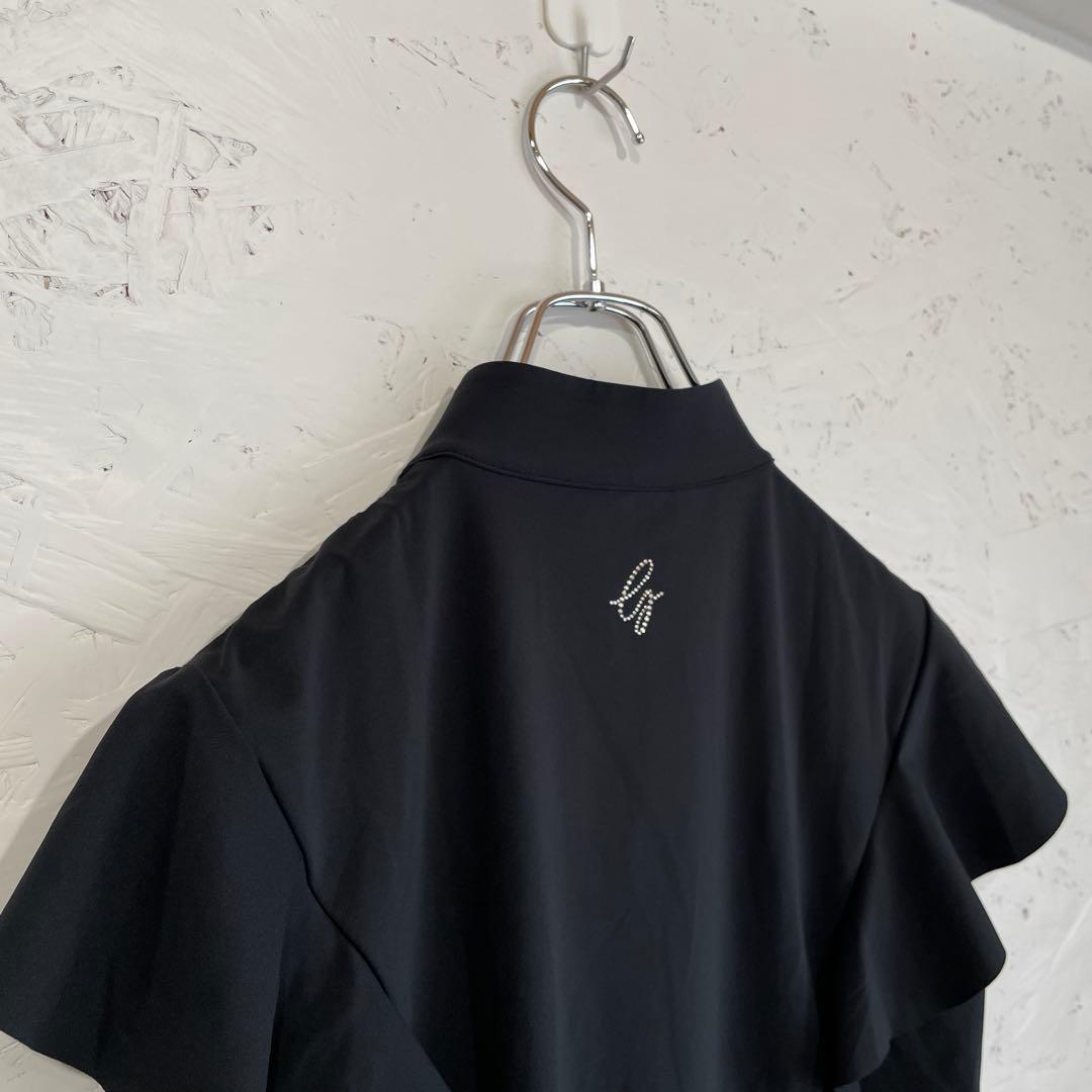 ゴルフウェア　日本製【DESCENTE】ラッフルスリーブシャツ　黒　L