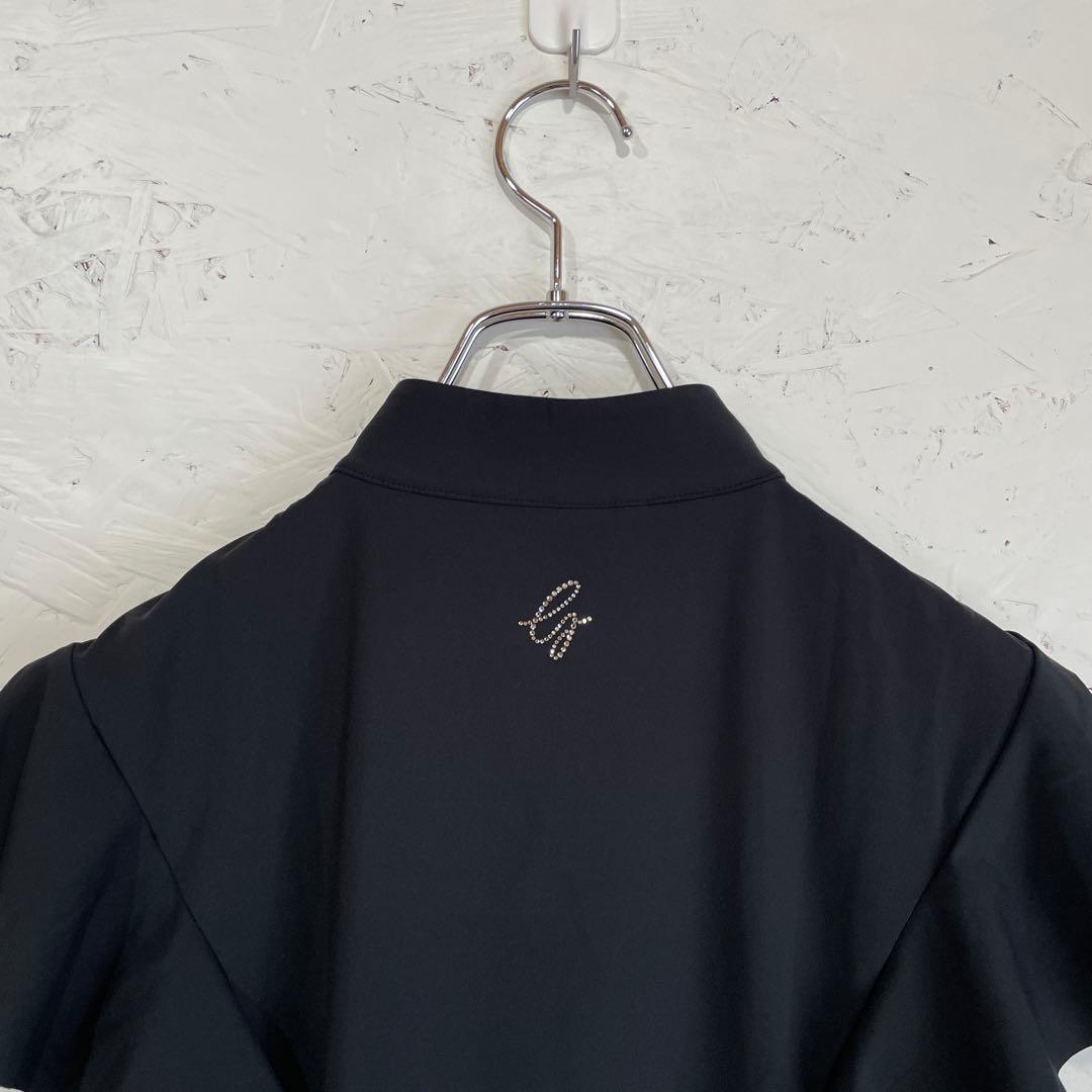 ゴルフウェア　日本製【DESCENTE】ラッフルスリーブシャツ　黒　L