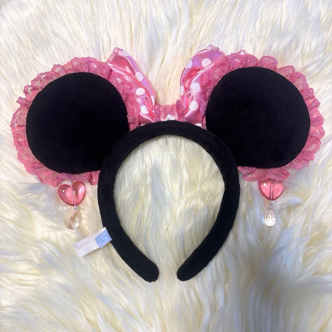 ミニー　カチューシャ　イヤリング　ピンク　レース　ディズニー