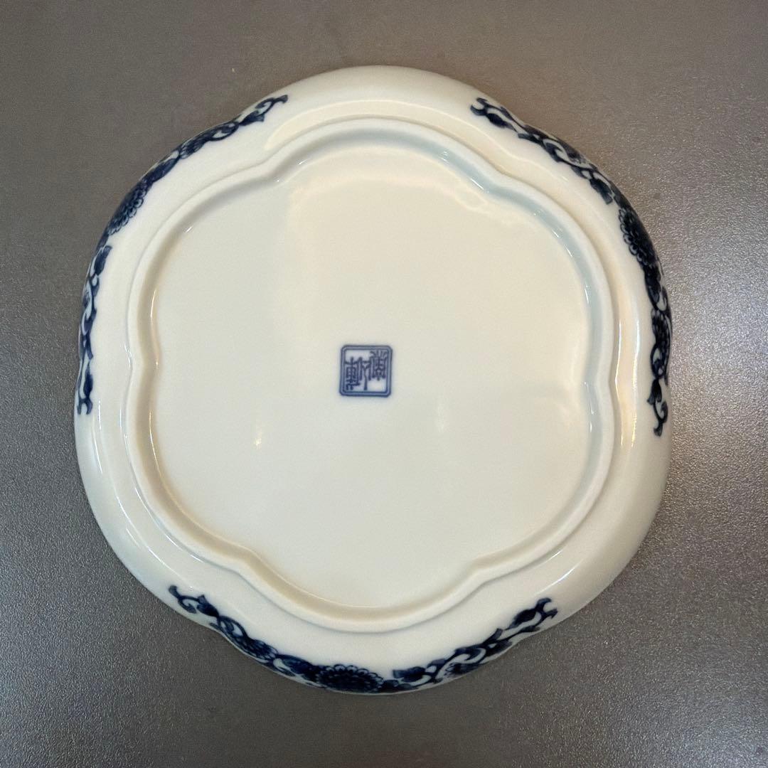 【希少品】庫山窯 前畑陶器 流水文様 輪花形 菊文様 花びら形 小皿 5枚