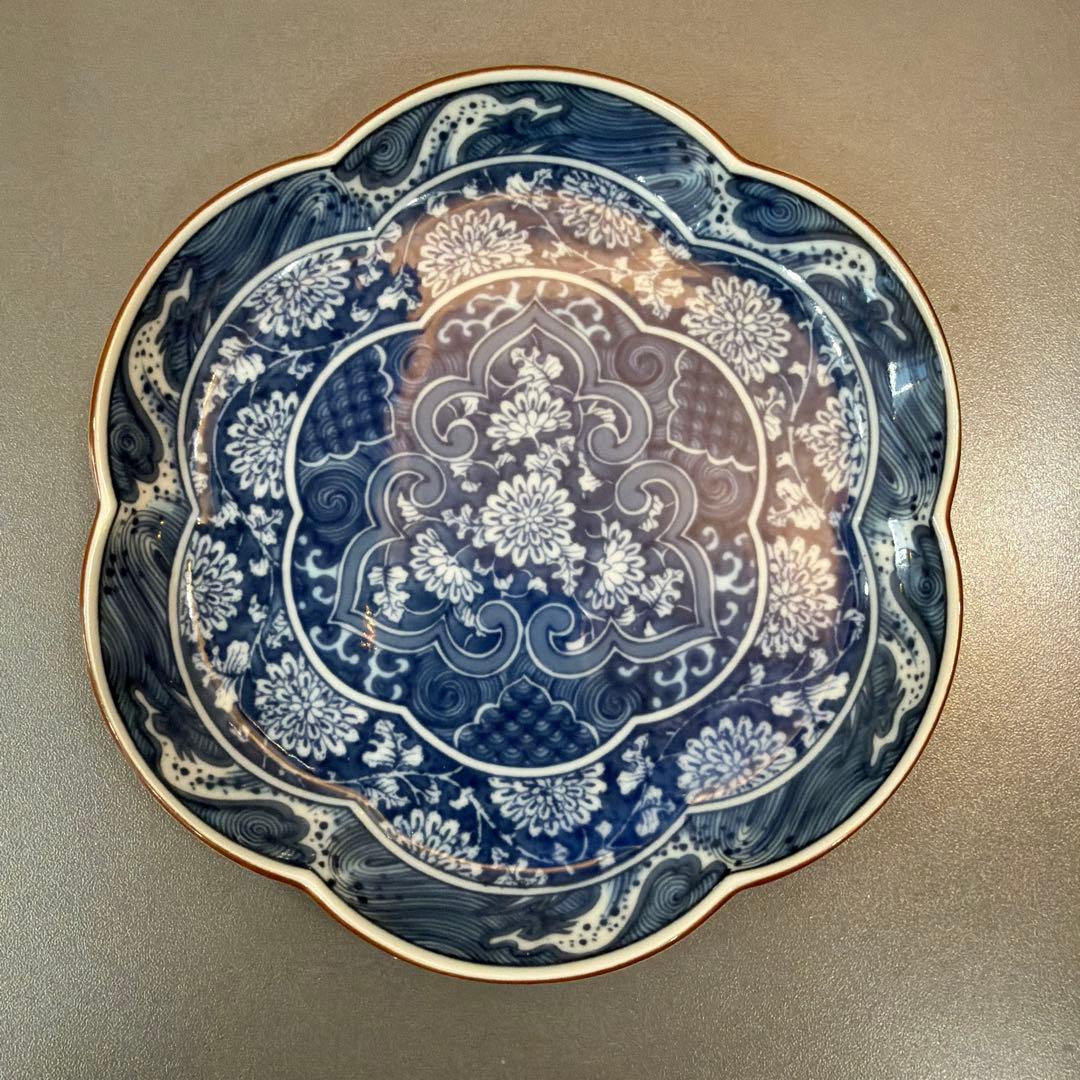 【希少品】庫山窯 前畑陶器 流水文様 輪花形 菊文様 花びら形 小皿 5枚