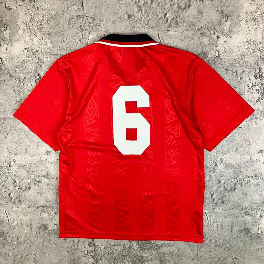 90s UMBRO アンブロ サッカーシャツ #6 古着 刺繍ロゴ レッド M