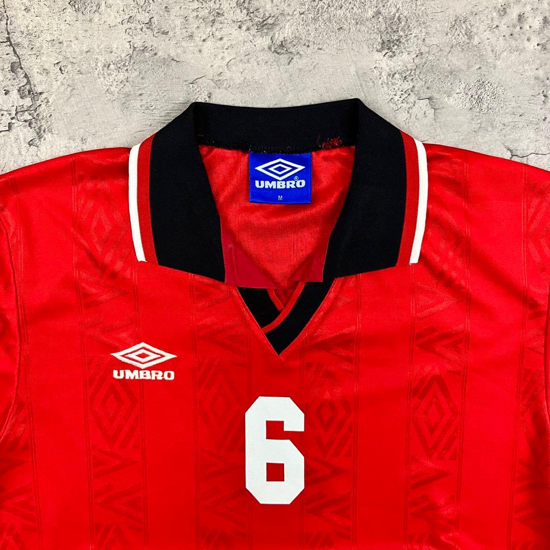 90s UMBRO アンブロ サッカーシャツ #6 古着 刺繍ロゴ レッド M